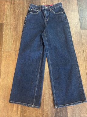 Spanx Dark Wash High Rise Wide Leg Jeans, Stretch Shaping, Petite Small